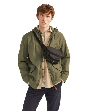 Washed Cotton Short Parka With Hood