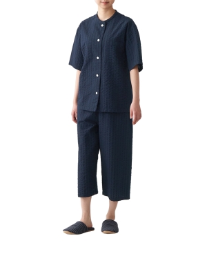 Side Seamless Seersucker Short Sleeve Pajamas