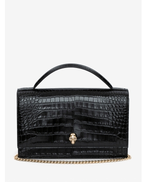 Top Handle Skull Bag in Black