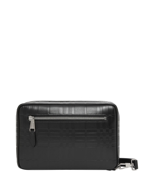 Finster Embossed Check Leather Zip Pouch