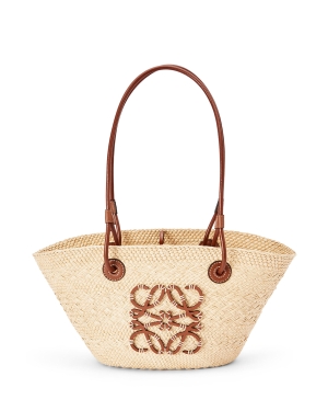 Small Anagram Basket bag in iraca palm and calfskin