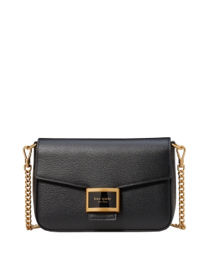Katy Textured Leather Flap Chain Crossbody Black