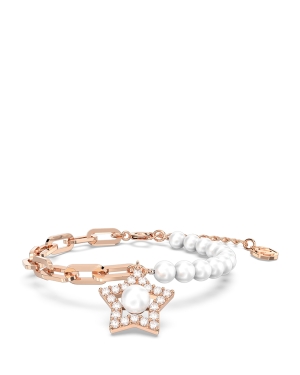 Stella bracelet, Pavé, Star, White, Rose gold-tone plated