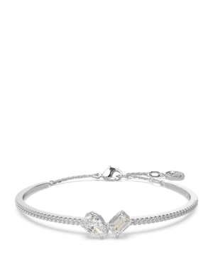 Mesmera bangle, Mixed cuts, White, Rhodium plated