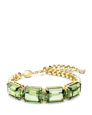 Millenia bracelet, Octagon cut, Green, Gold-tone plated