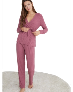 Long Pink Ribbed Pyjamas