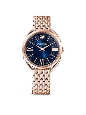 Crystalline Glam Watch, Metal Bracelet, Blue, Rose-gold tone PVD