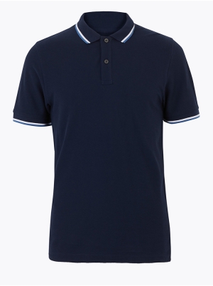  Pure Cotton Wide Tipped Polo Shirt 