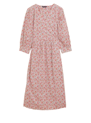 Pure Cotton Ditsy Floral Midi Relaxed Dress