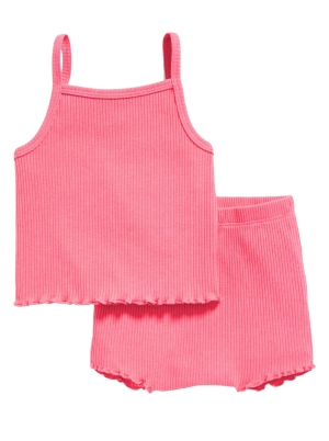 Rib-Knit Lettuce-Edge Cami & Shorts Set for Baby