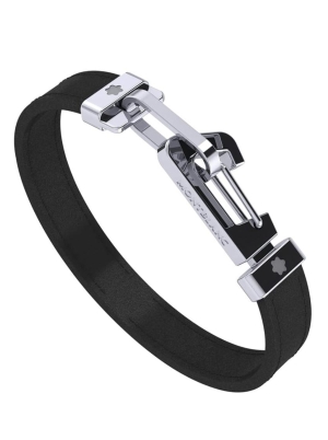 Wrap Me Bracelet in Black Leather with Carabiner Closure in Stainless Steel
