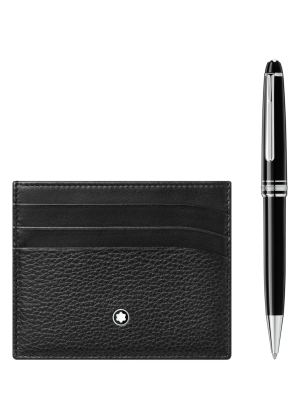 Set with Meisterstück Platinum-Coated Classique Ballpoint Pen and Meisterstück Soft Grain Pocket 6cc