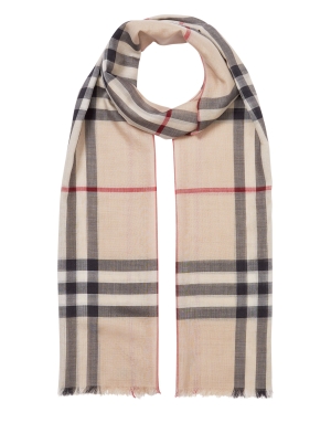 Lightweight Check Wool and Silk Scarf
