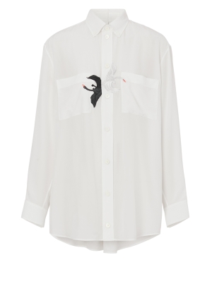 Coraline Swan Graphic Crepe de Chine Shirt