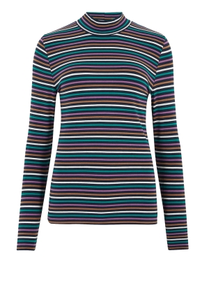 Cotton Striped Funnel Neck Fitted Top
