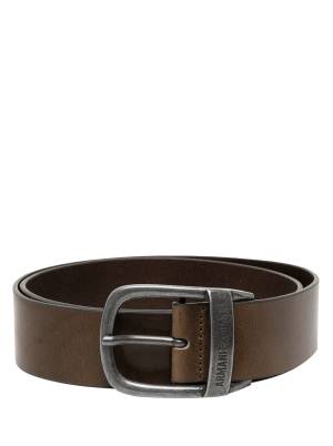 Engraved-Buckle Leather Belt