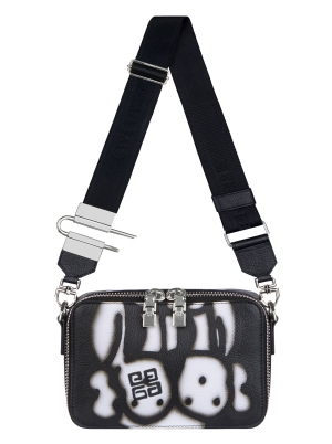 Antigona U camera bag in leather with tag effect dog print