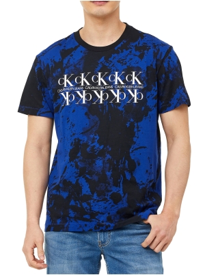 Mens Spray All-Over-Print Blue/ Black T-Shirt