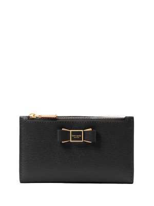 Morgan Bow Embellished Small Slim Bifold Wallet Black