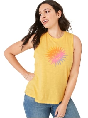 Sleeveless Slub-Knit Logo Graphic T-Shirt for Women