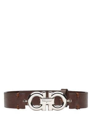 Leather Bracelet with Double Sided Gancini