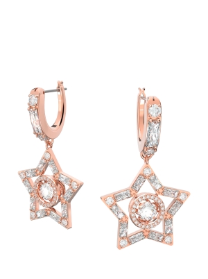 Stella hoop earrings, Star, White, Rose-gold tone plated