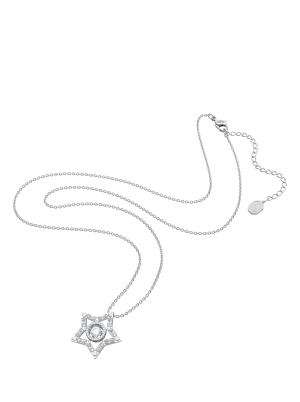 Stella pendant, Star, White, Rhodium plated