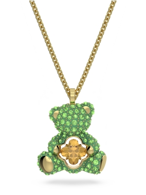 Teddy pendant, Green, Gold-tone plated