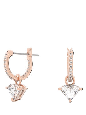 Ortyx drop earrings, Triangle cut, White, Rose gold-tone plated