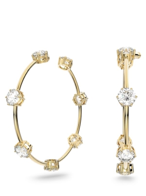 Constella hoop earrings, White, Shiny gold-tone plated