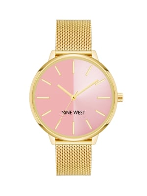 Rose Gold Round Watch with Pink Dial
