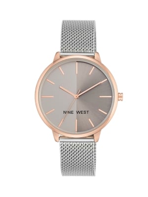 Rose Gold Round Watch with Grey Sunray Dial