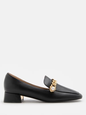 Maisie Pearl Embellished Chain Loafer Heels