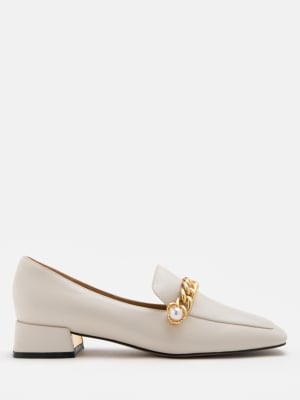 Maisie Pearl Embellished Chain Loafer Heels
