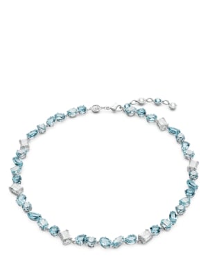 Gema necklace, Mixed cuts, Blue, Rhodium plated
