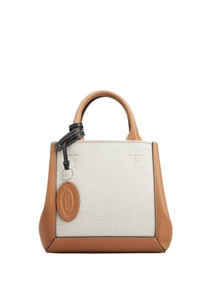 Tod's Double Up Shopping Bag in Leather and Canvas Small