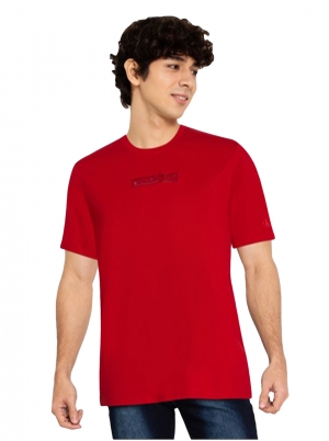 Mens Short-Sleeve Regular Embossed Institutional Logo Red-Medium T-Shirt