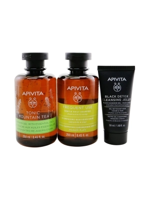 Nature's Greetings Set: Tonic Mountain Tea Shower Gel 250ml + Gentle Daily Shampoo 250ml + Black Cleansing Gel 50ml