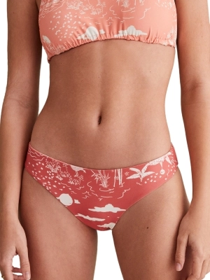 Coral Tropical Reversible Hipster Bikini Bottoms