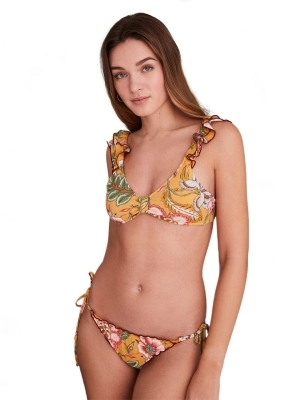Printed Lettuce Edge Medium Coverage Bikini Bottoms