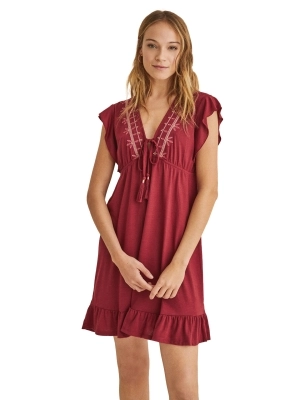 Short maroon ruffle dress