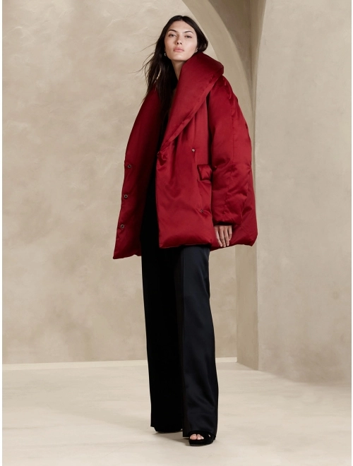 Satin puffer coat discount