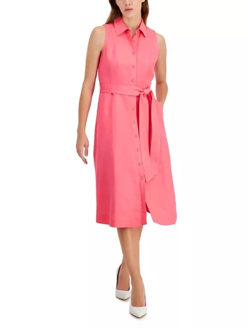 Sleeveless Belted Shirt Dress