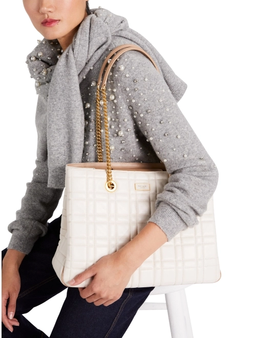 Evelyn Quilted Medium Convertible Shopper Bag Ivory