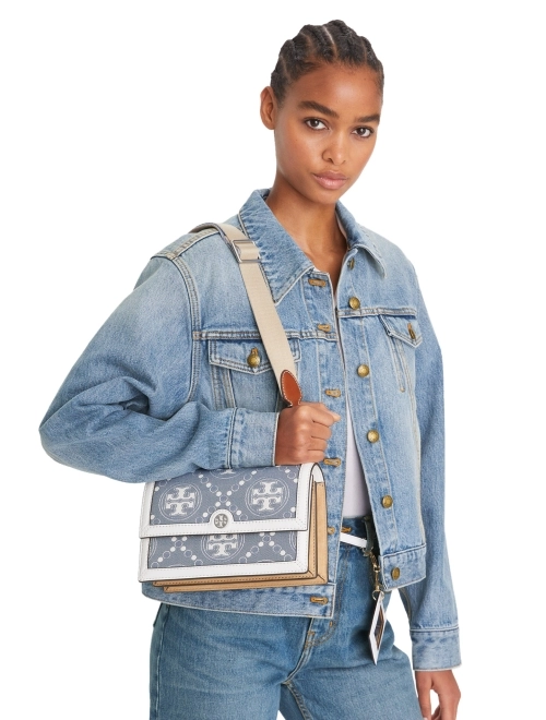T Monogram Denim Small Shoulder Bag